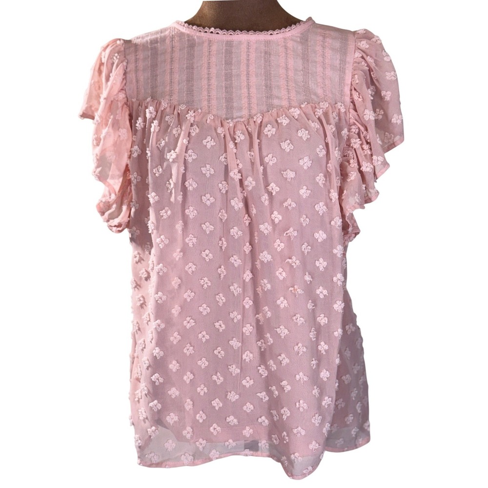 Umgee USA Sheer Boho Blouse Women's Medium Pink Flutter Sleeve Lined NWT Made US